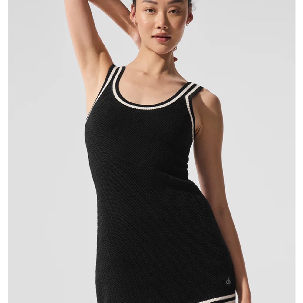 ALO Yoga Black Knit Tank Dress with White Trim